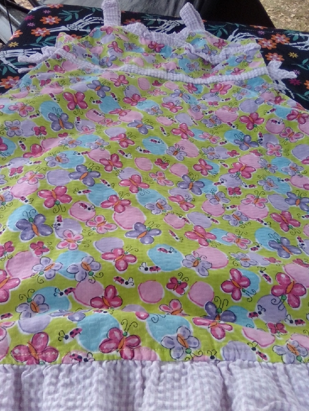 Girls Butterfly Print Sundress in Pastel Pink, Blue & Lime
